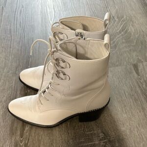 DVF white leather lace up boots